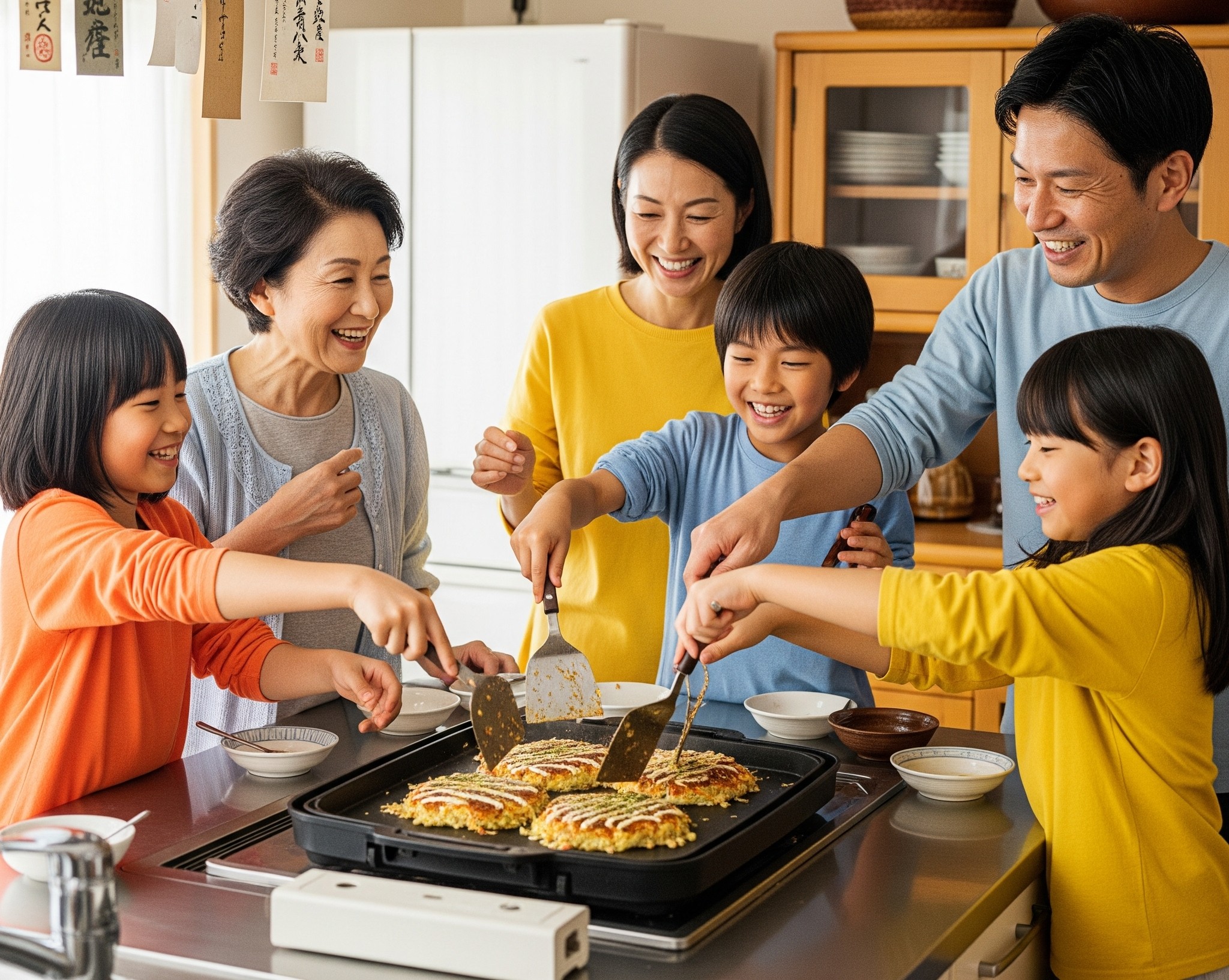 家族でお好み焼き